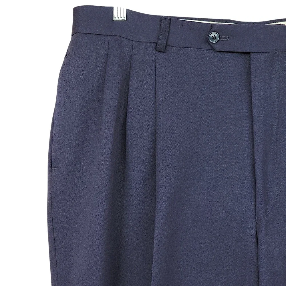 Jones New York Suit 46R Mens Navy Blue Wool 2 Piece Pleated Cuffed Professional‎